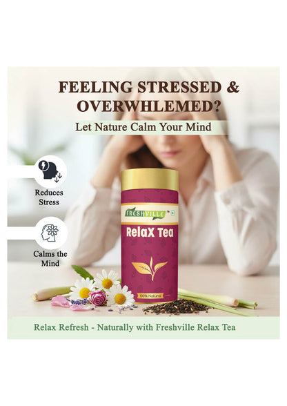 Freshville Relax Tea | Improves Sleep Quality Release Stress with Herbs Lemongrass, Lavender, Chamomile, Green Tea