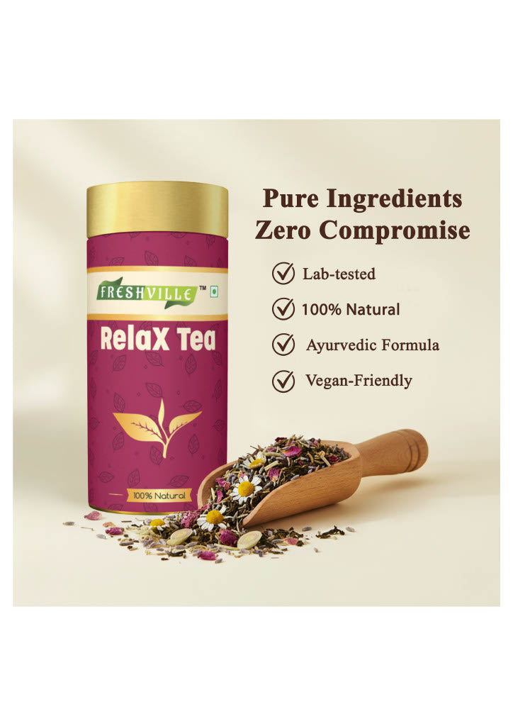 Freshville Relax Tea | Improves Sleep Quality Release Stress with Herbs Lemongrass, Lavender, Chamomile, Green Tea