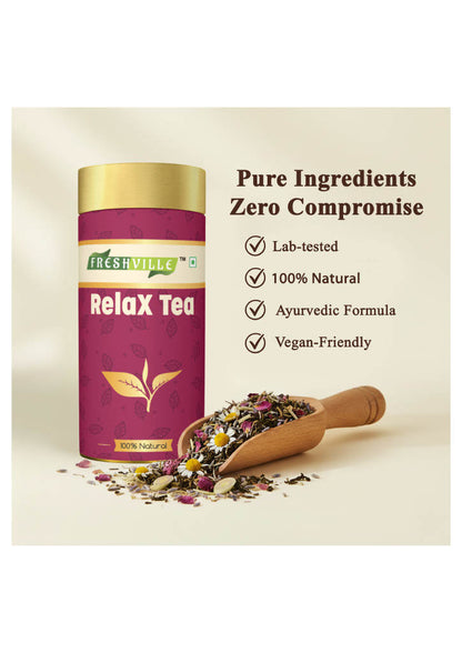 Freshville Relax Tea | Improves Sleep Quality Release Stress with Herbs Lemongrass, Lavender, Chamomile, Green Tea