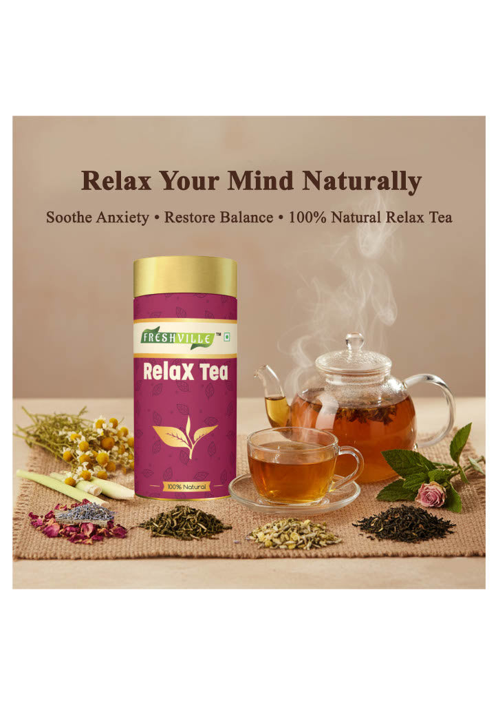Freshville Relax Tea | Improves Sleep Quality Release Stress with Herbs Lemongrass, Lavender, Chamomile, Green Tea