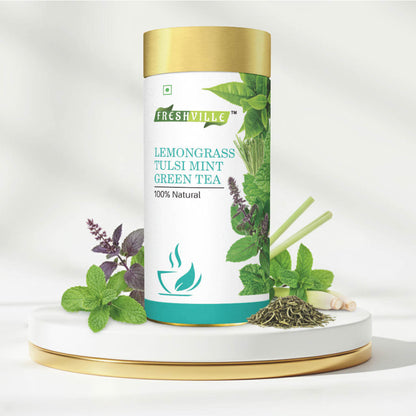 Freshville Lemongrass Tulsi Mint Green Tea | Enhances Immunity, Mental Health, Eye Sight