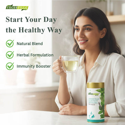 Freshville Lemongrass Tulsi Mint Green Tea | Enhances Immunity, Mental Health, Eye Sight
