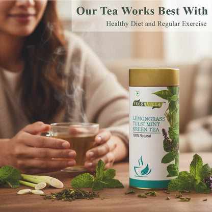 Freshville Lemongrass Tulsi Mint Green Tea | Enhances Immunity, Mental Health, Eye Sight