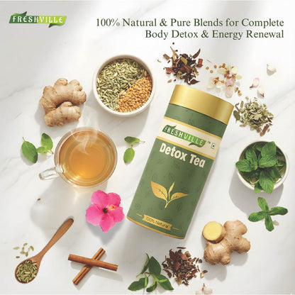 Freshville Detox Tea | Detoxify Body with herbs Peppermint, Lemongrass, Hibiscus, Cardamom, Cinnamon, Green Tea, 100gm