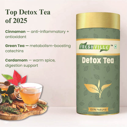 Freshville Detox Tea | Detoxify Body with herbs Peppermint, Lemongrass, Hibiscus, Cardamom, Cinnamon, Green Tea, 100gm