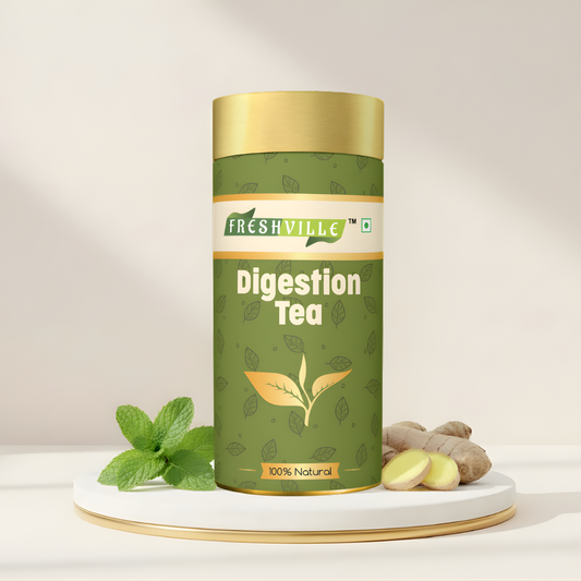 Freshville Digestion Tea | Improves Digestion, Bloating, Gas and Acidity relief with Herbs Ginger, Fennel, Ajwain, Mint, Senna leaves, Rose petals, Bay leaves, Green tea, 100gm