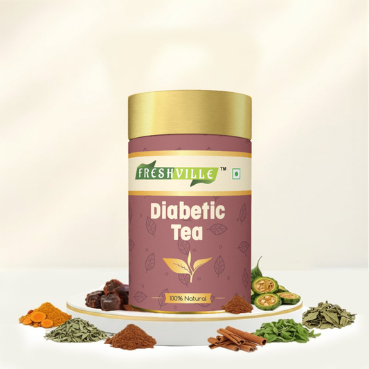 Freshville Anti Diabetic Tea | Control Blood Sugar level with herbs Turmeric, Tamarind, Karela, Tulsi, Cinnamon, Gurmar , 50gm