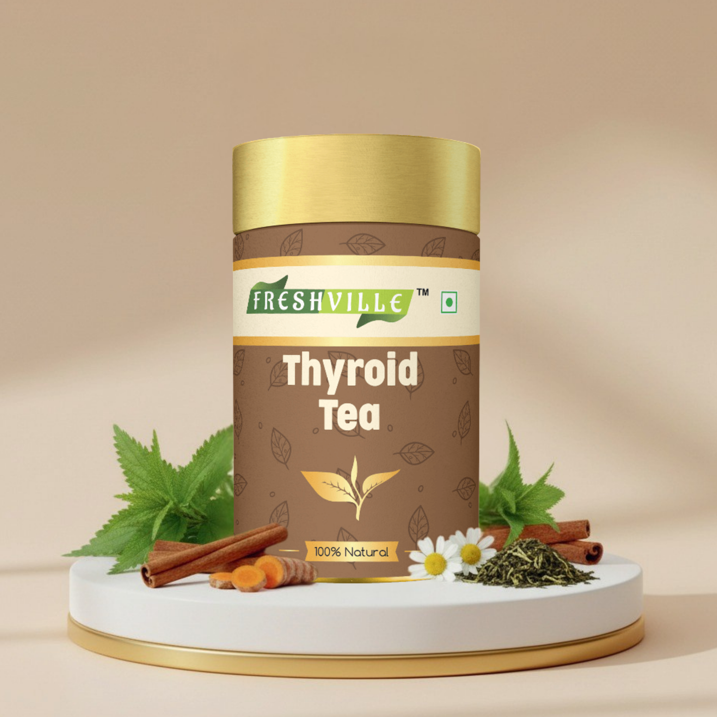 Freshville Thyroid Tea | Helps With Thyroid Support (Tsh T3 T4) | Ashwagandha, Turmeric, Liquorice, Nittle, Cinnamon, Ginger, Chamomile, Flax Seed, 45 Day