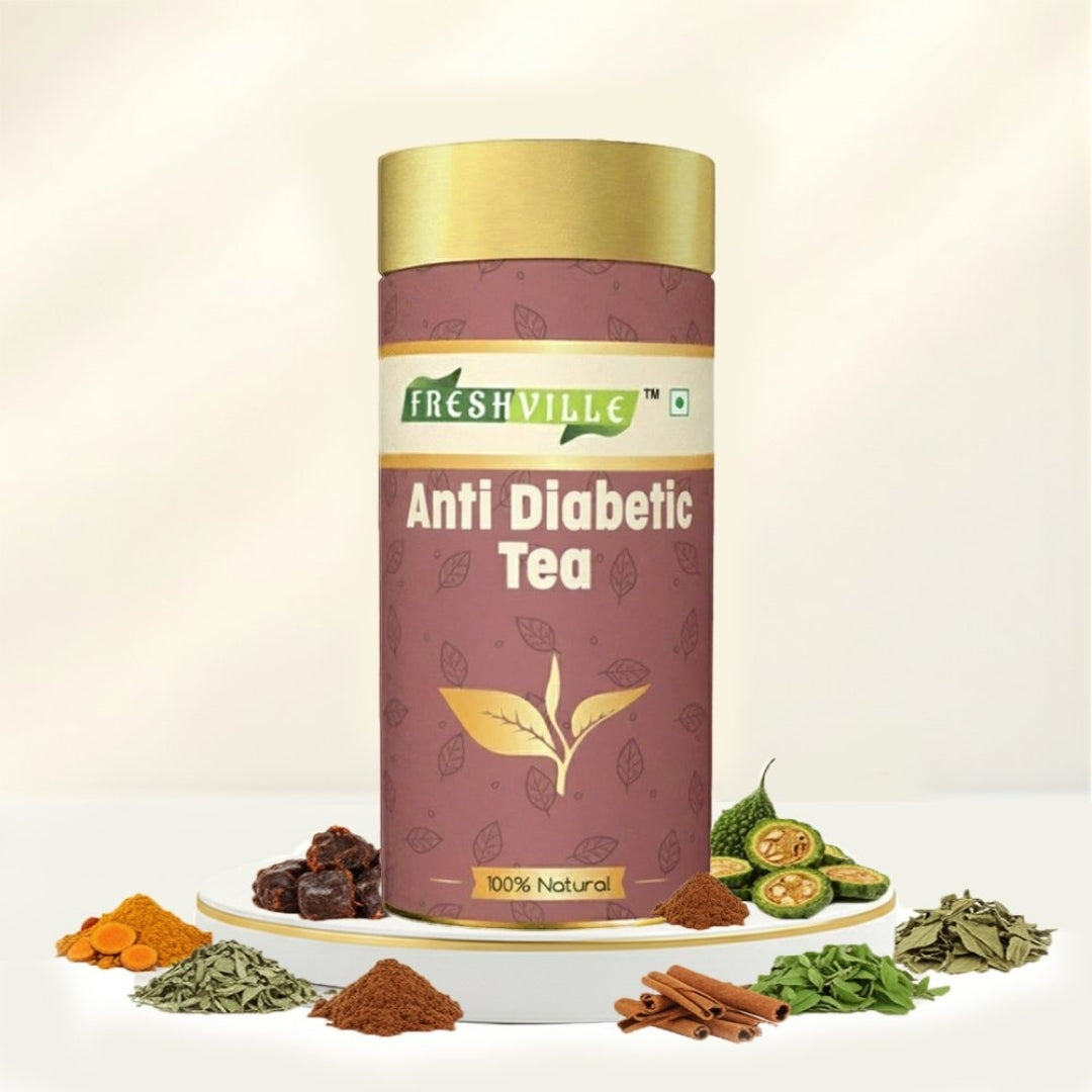 Freshville Anti Diabetic Tea | Control Blood Sugar level with herbs Turmeric, Tamarind, Karela, Tulsi, Cinnamon, Gurmar , 3 month
