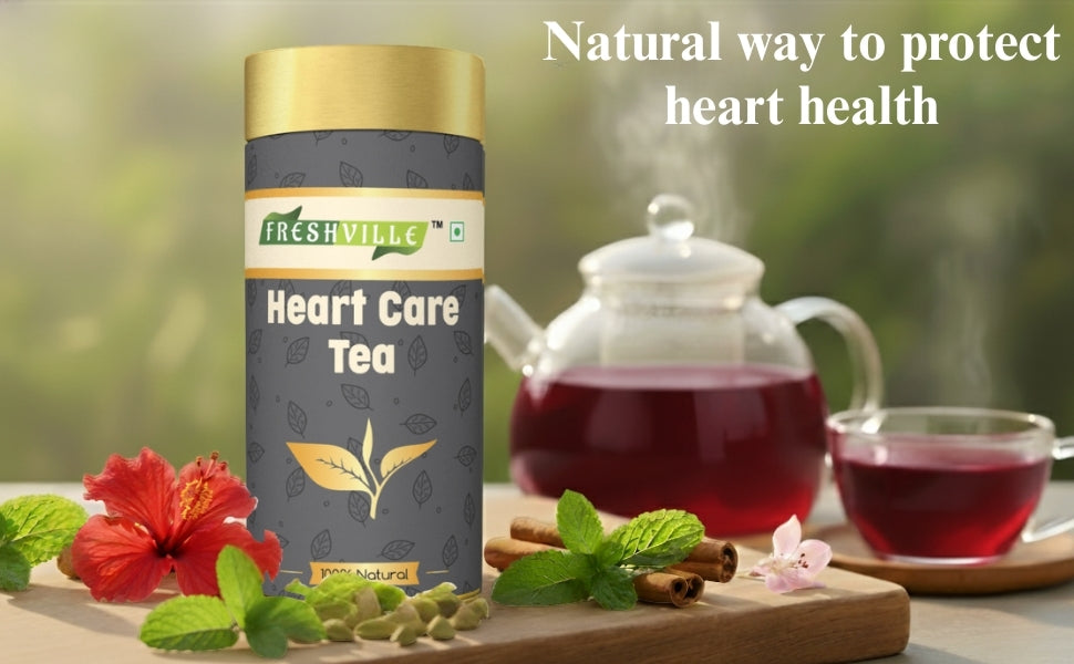 Freshville Heart Care Tea | Controls Blood Pressure with herbs Tulsi, Cardamom, Cinnamon, and Hibiscus , 3 month