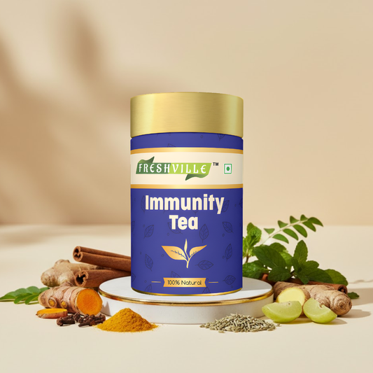 Freshville Immunity Tea - Immunity Booster Tea With Herbs Turmeric, Cinnamon, Ginger, Clove, Ashwagandha, Mintfennel, Moringa, Tulsi, Giloy, Amla, Green Tea, 50 gm