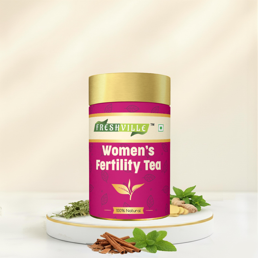 Freshville Women Fertility Tea | Hormonal Balance, Increase fertility with Herbs Fennel, Nettle, Cinnamon, Ginger, Tulsi, Fenugreek, Spearmint, Shatavari, Moringa, 50gm
