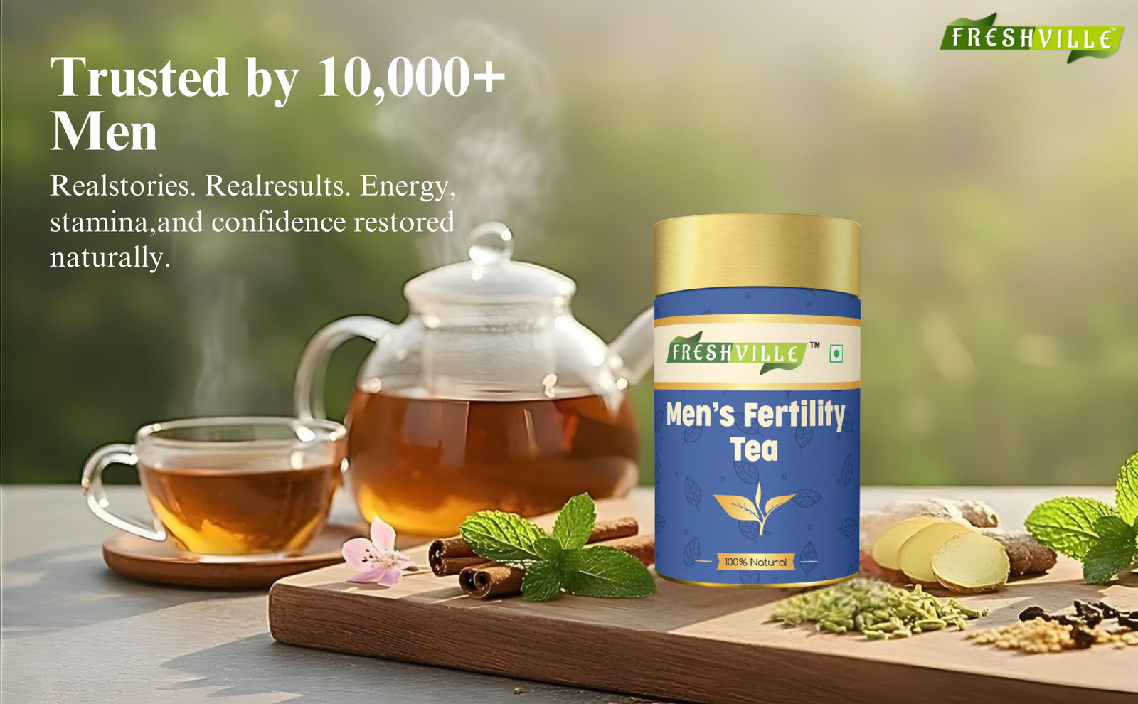Freshville Men Fertility Tea | Natural Herbal Blend for Male Reproductive Health | 45 Day