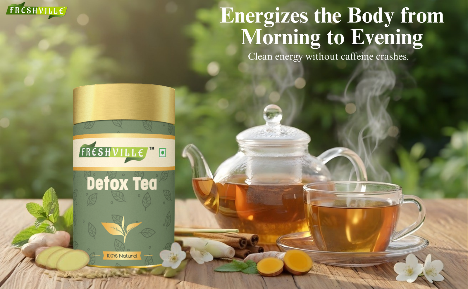 Freshville Detox Tea | Detoxify Body with herbs Peppermint, Lemongrass, Hibiscus, Cardamom, Cinnamon, Green Tea, 50gm