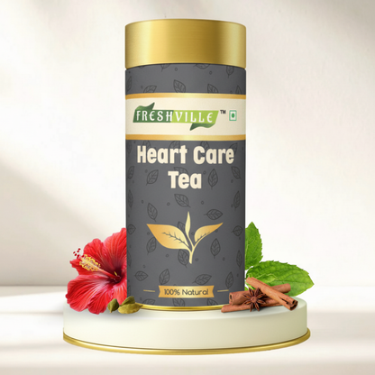Freshville Heart Care Tea | Controls Blood Pressure with herbs Tulsi, Cardamom, Cinnamon, and Hibiscus , 3 month