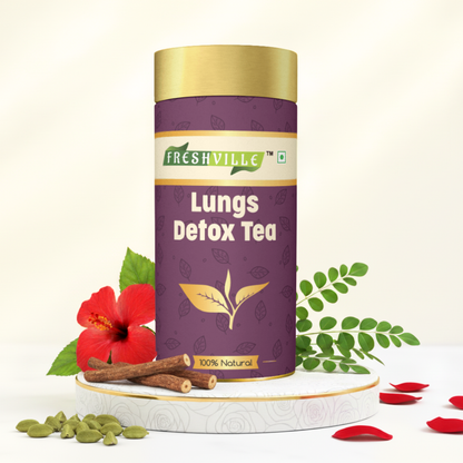 Freshville Lungs Detox Tea | Helps Quit Smoking And Clean Lungs with Herbs Moringa, Rose Petals, Peppermint, Lemongrass, Hibiscus, Cinnamon, Mulethi, Tulsi, Fenugreek, Ginger, Green Tea, 3 month