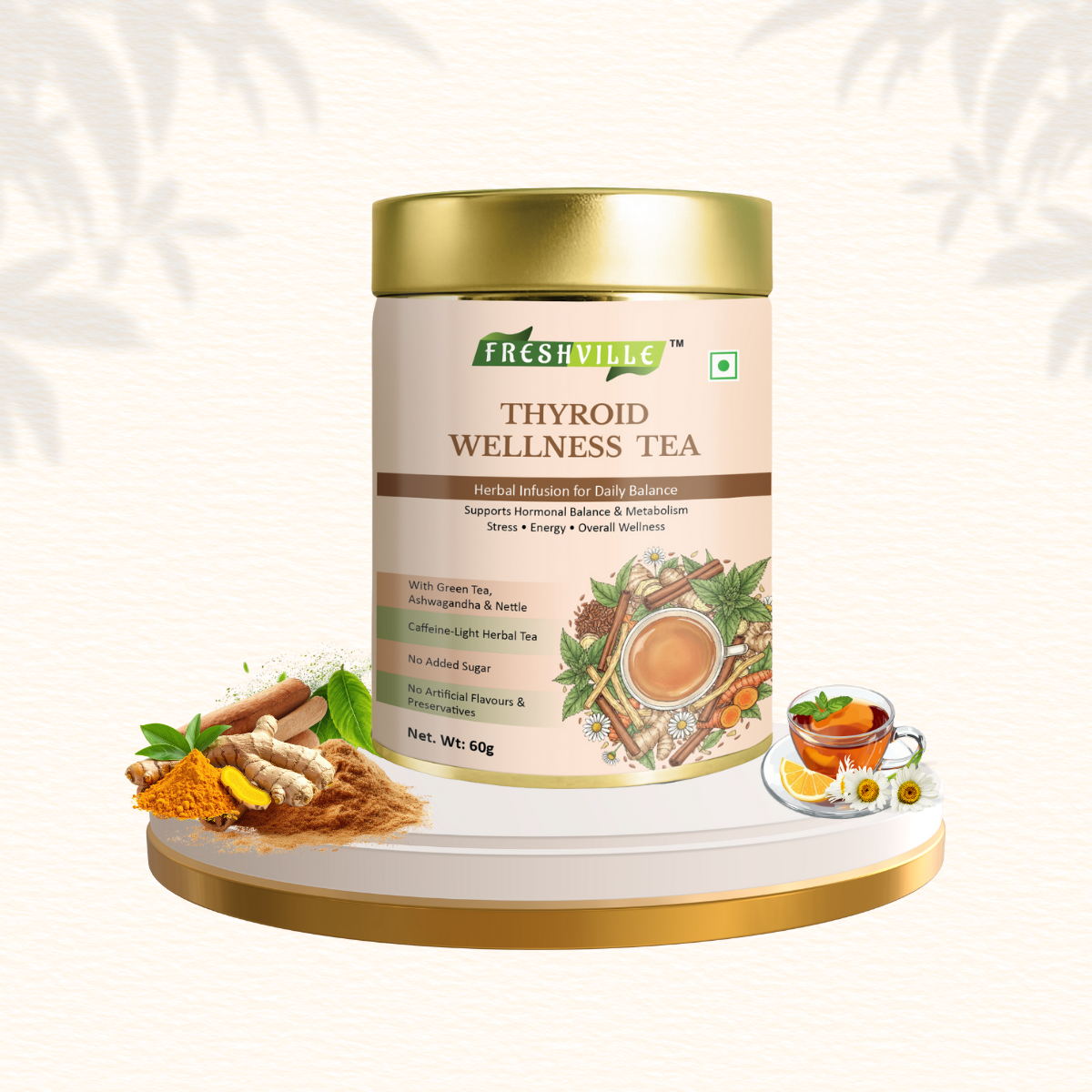 ஃப்ரெஷ்வில் தைராய்டு வெல்னஸ் டீ | தைராய்டு ஆதரவுக்கான மூலிகை கலவை | இயற்கை, காஃபின் இல்லாதது | வளர்சிதை மாற்றம், ஹார்மோன் சமநிலை மற்றும் நச்சு நீக்கத்தை ஆதரிக்கிறது | பிரீமியம் லூஸ் லீஃப் டீ