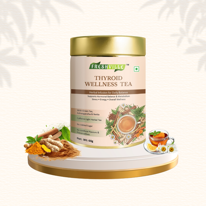 ஃப்ரெஷ்வில் தைராய்டு வெல்னஸ் டீ | தைராய்டு ஆதரவுக்கான மூலிகை கலவை | இயற்கை, காஃபின் இல்லாதது | வளர்சிதை மாற்றம், ஹார்மோன் சமநிலை மற்றும் நச்சு நீக்கத்தை ஆதரிக்கிறது | பிரீமியம் லூஸ் லீஃப் டீ