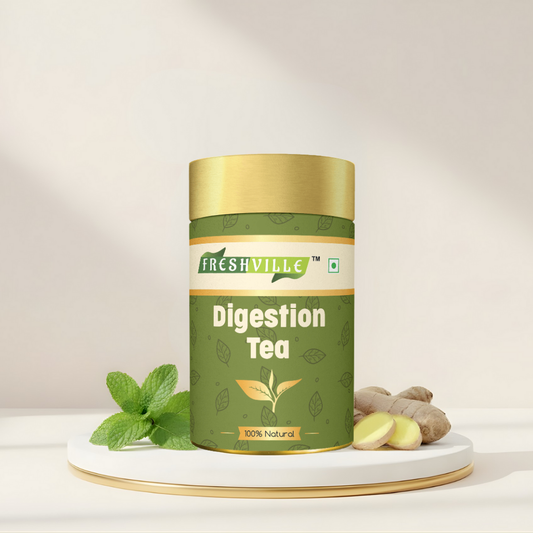 Freshville Digestion Tea | Improves Digestion, Bloating, Gas and Acidity relief with Herbs Ginger, Fennel, Ajwain, Mint, Senna leaves, Rose petals, Bay leaves, Green tea, 50 gm