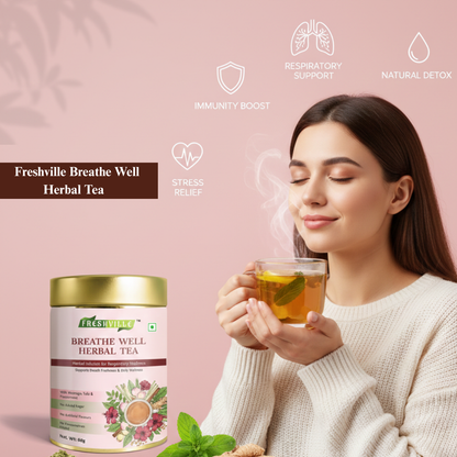 ಫ್ರೆಶ್‌ವಿಲ್ಲೆ ಬ್ರೀತ್ ವೆಲ್ ಹರ್ಬಲ್ ಟೀ | ಶ್ವಾಸಕೋಶದ ನಿರ್ವಿಶೀಕರಣ ಬೆಂಬಲ | ದೈನಂದಿನ ಉಸಿರಾಟದ ಬೆಂಬಲ