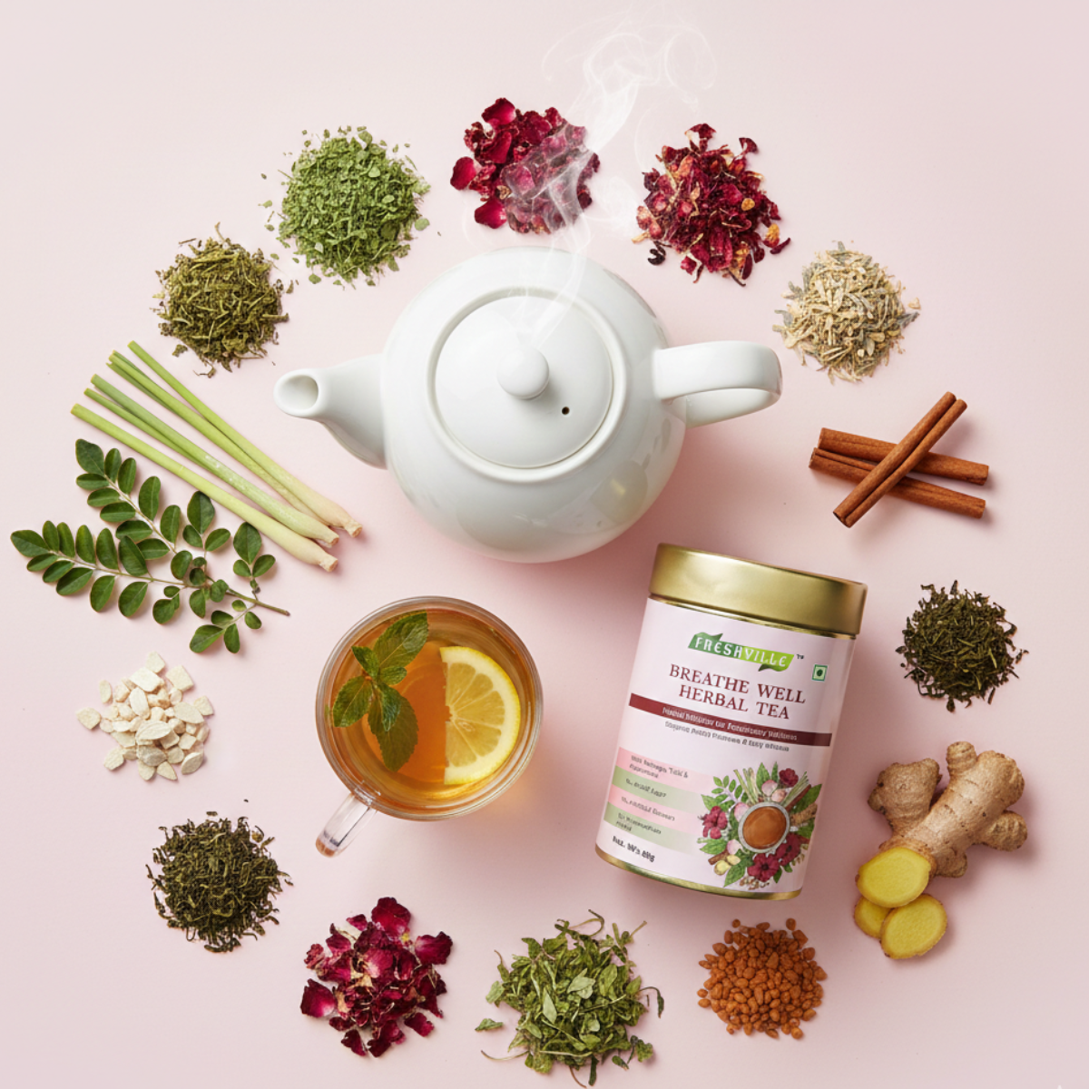 ಫ್ರೆಶ್‌ವಿಲ್ಲೆ ಬ್ರೀತ್ ವೆಲ್ ಹರ್ಬಲ್ ಟೀ | ಶ್ವಾಸಕೋಶದ ನಿರ್ವಿಶೀಕರಣ ಬೆಂಬಲ | ದೈನಂದಿನ ಉಸಿರಾಟದ ಬೆಂಬಲ