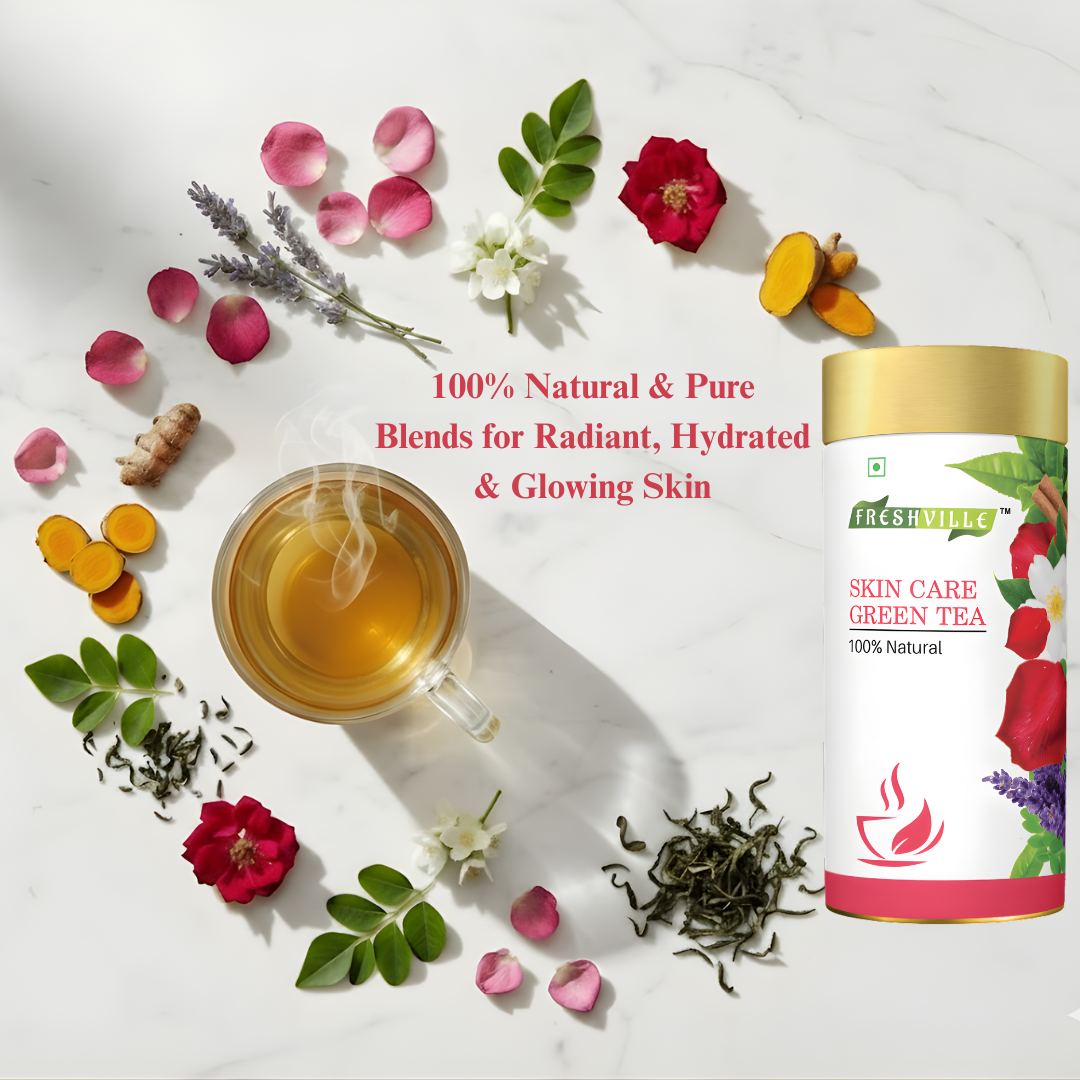 Freshville Skin Care Green Tea | Glowing Skin, Moisturized Skin, Anti-Aging | With Herbs Moisturized Skin, Acne, Anti-Aging, 100GM