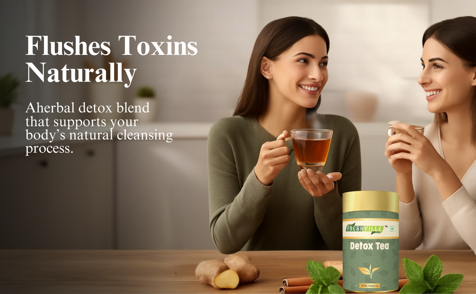 Freshville Detox Tea | Detoxify Body with herbs Peppermint, Lemongrass, Hibiscus, Cardamom, Cinnamon, Green Tea, 50gm