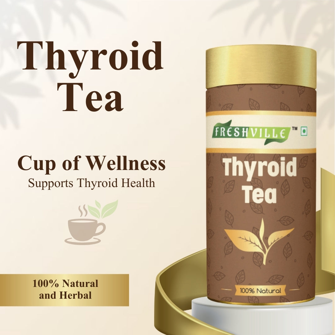 Freshville Thyroid Tea | Helps With Thyroid Support (Tsh T3 T4) | Ashwagandha, Turmeric, Liquorice, Nittle, Cinnamon, Ginger, Chamomile, Flax Seed, 100gm