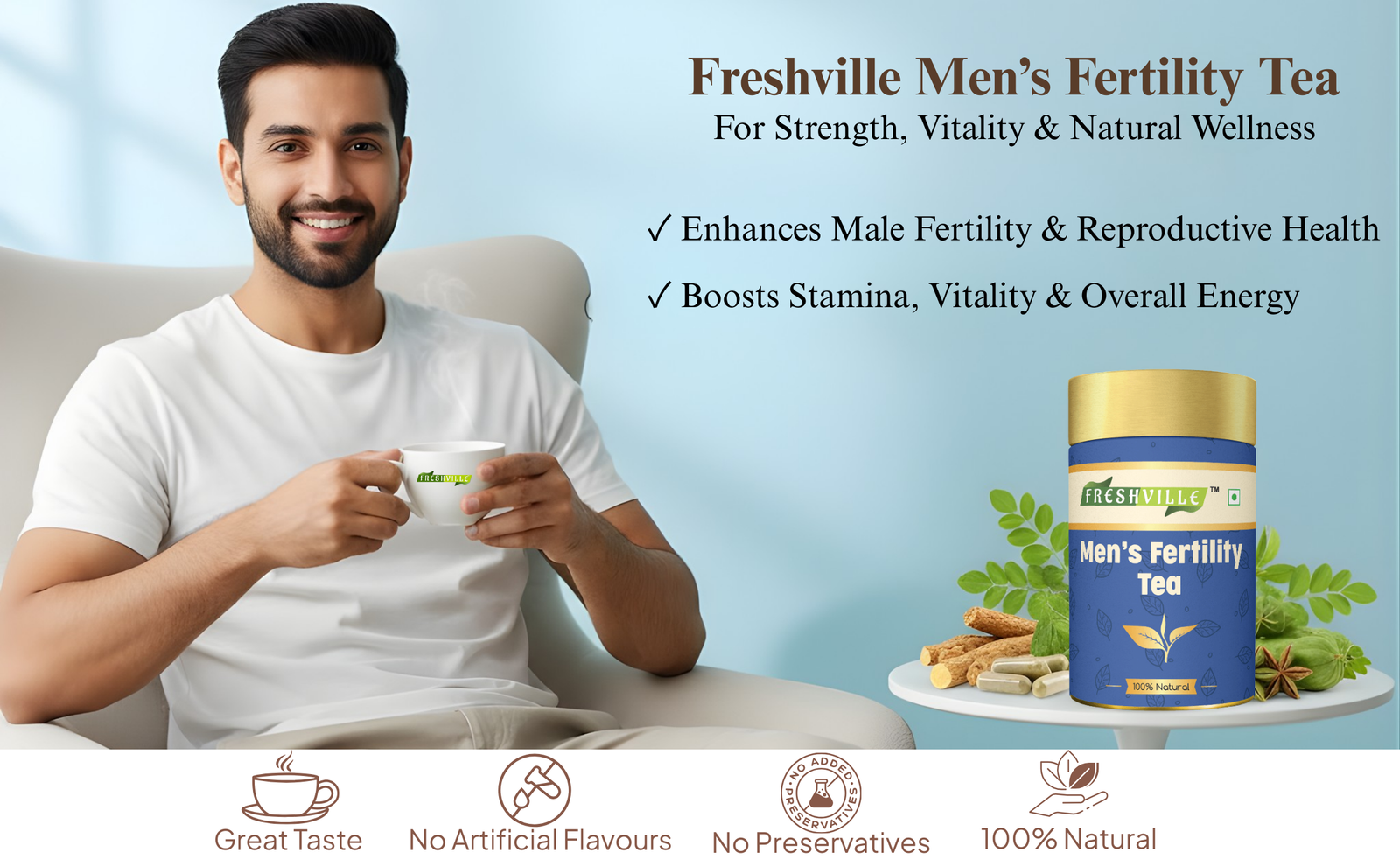 Freshville Men Fertility Tea | Natural Herbal Blend for Male Reproductive Health | 45 Day