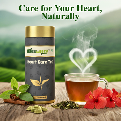 Freshville Heart Care Tea | Controls Blood Pressure with herbs Tulsi, Cardamom, Cinnamon, and Hibiscus , 3 month