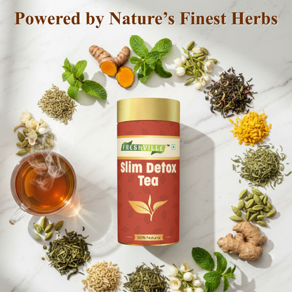 Freshville Slim Detox Tea | Slim Down & Detoxify Body wiith Herbs Cardamom, Fennel, Ginger, Green Tea, Jasmine, Lemongrass, Liquorice, Mint, Tulsi, and Turmeric.