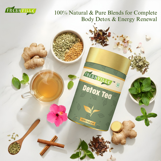Freshville Detox Tea | Detoxify Body with herbs Peppermint, Lemongrass, Hibiscus, Cardamom, Cinnamon, Green Tea, 50gm