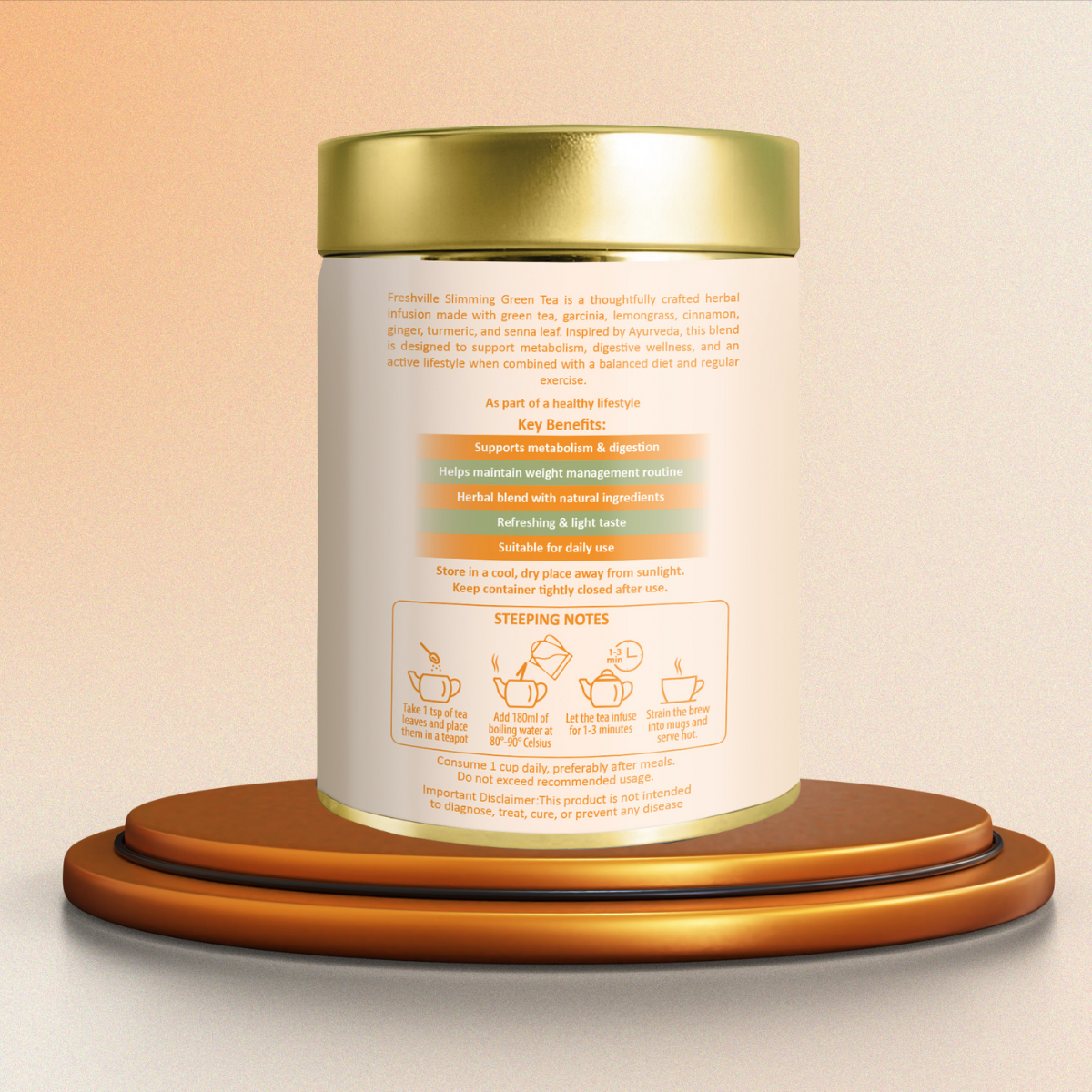 ஃப்ரெஷ்வில்லே ஸ்லிம்மிங் கிரீன் டீ | வளர்சிதை மாற்ற ஆதரவு | ஆக்ஸிஜனேற்ற எதிர்ப்பு | 60 கப் | பிரீமியம் ஹெர்பல் டீ டின் | இயற்கை கொழுப்பு வளர்சிதை மாற்றம் & ஆரோக்கிய ஆதரவு