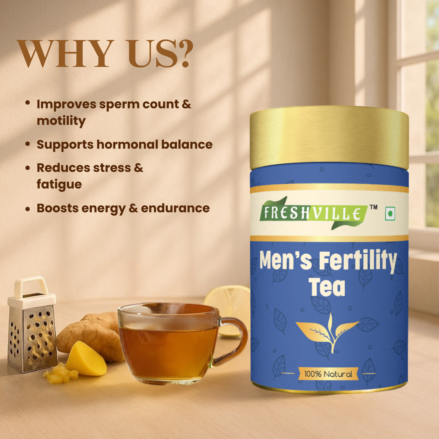 Freshville Men Fertility Tea | Natural Herbal Blend for Male Reproductive Health | 45 Day