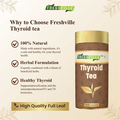Freshville Thyroid Tea | Helps With Thyroid Support (Tsh T3 T4) | Ashwagandha, Turmeric, Liquorice, Nittle, Cinnamon, Ginger, Chamomile, Flax Seed, 100gm