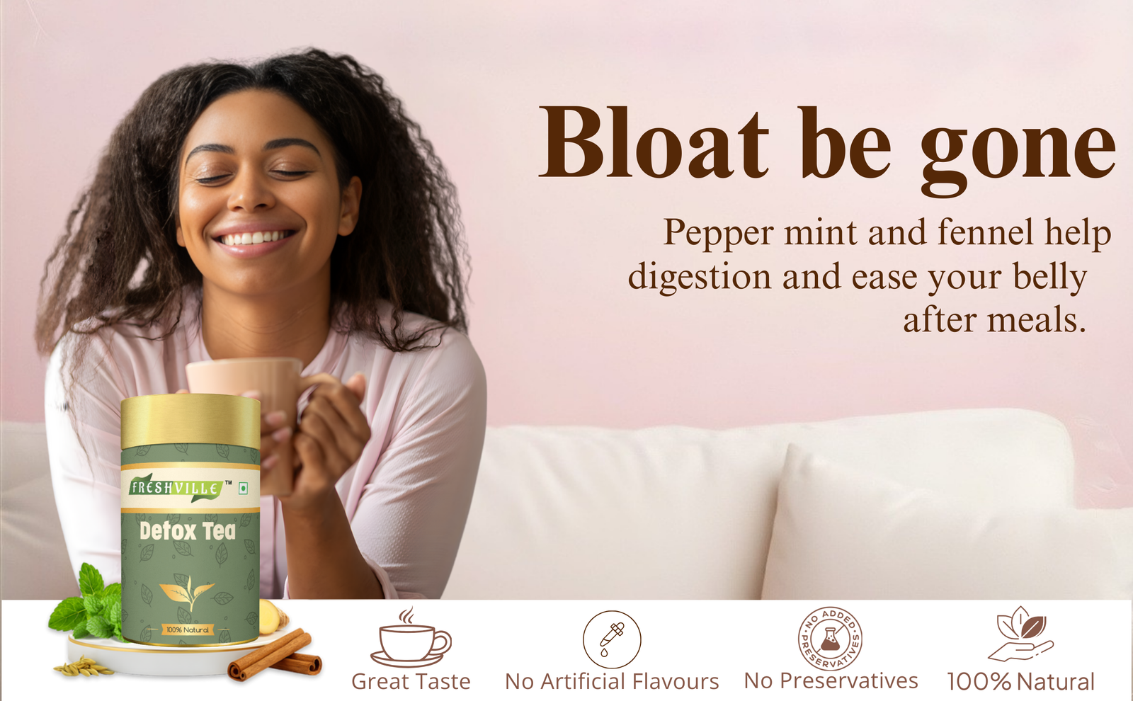 Freshville Detox Tea | Detoxify Body with herbs Peppermint, Lemongrass, Hibiscus, Cardamom, Cinnamon, Green Tea, 50gm