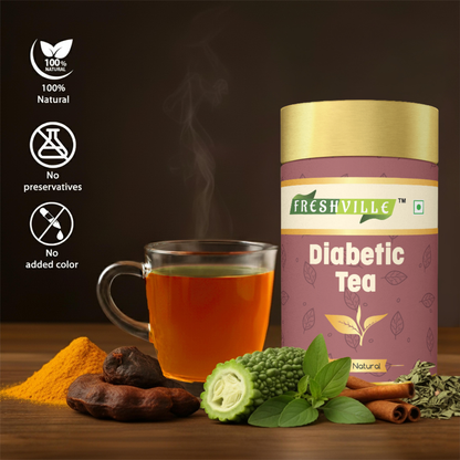 Freshville Anti Diabetic Tea | Control Blood Sugar level with herbs Turmeric, Tamarind, Karela, Tulsi, Cinnamon, Gurmar , 50gm