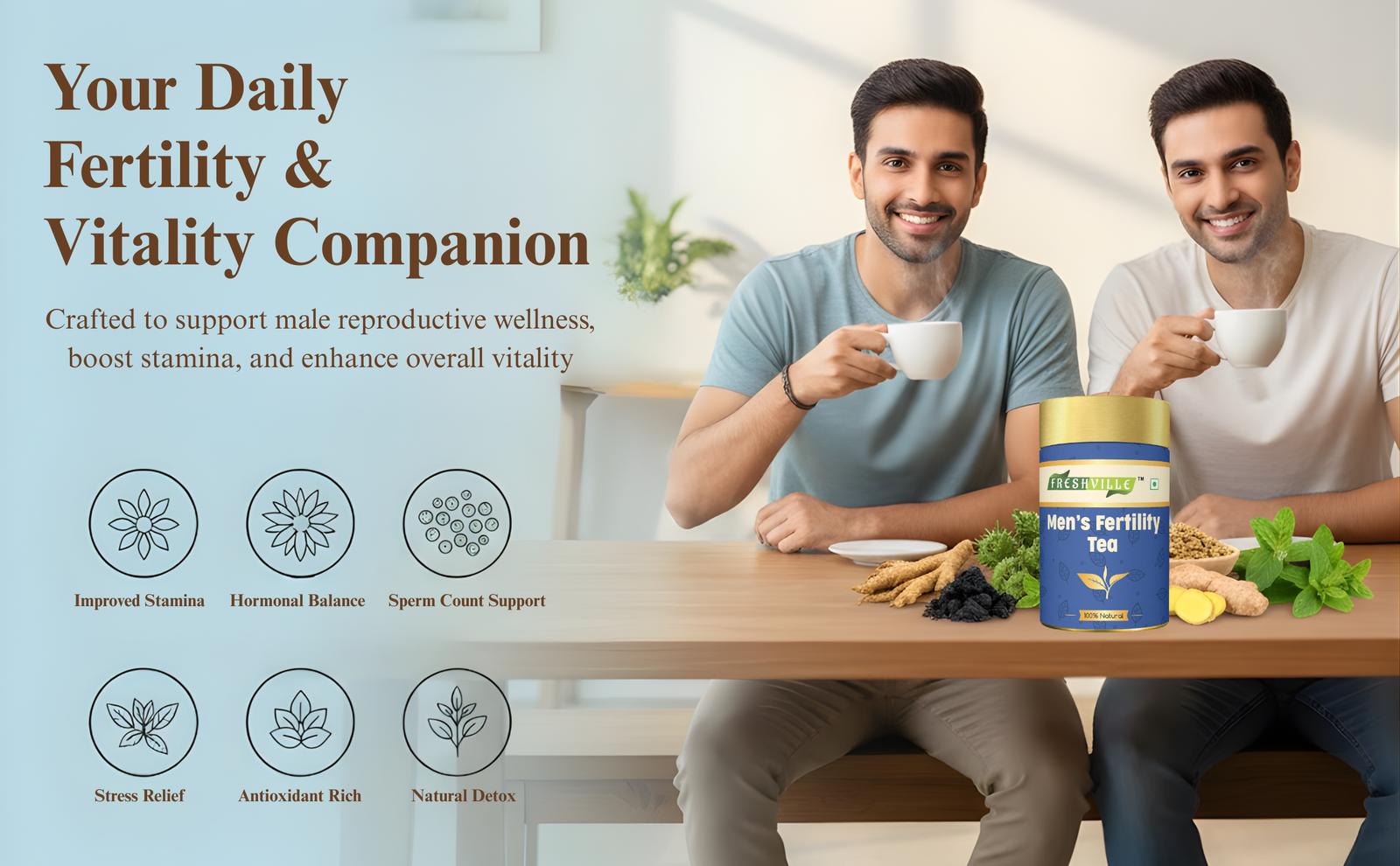 Freshville Men Fertility Tea | Natural Herbal Blend for Male Reproductive Health | 45 Day