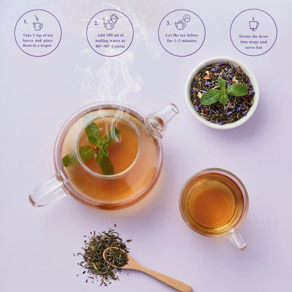 Freshville Refreshment Green Tea| Antioxidant, Stress Relief & Good Sleep | Peppermint, Lemon, Lemongrass, Green Tea, Lavender, 100gm