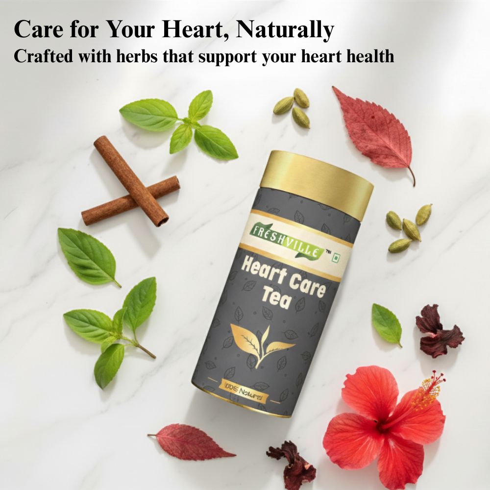 Freshville Heart Care Tea | Controls Blood Pressure with herbs Tulsi, Cardamom, Cinnamon, and Hibiscus