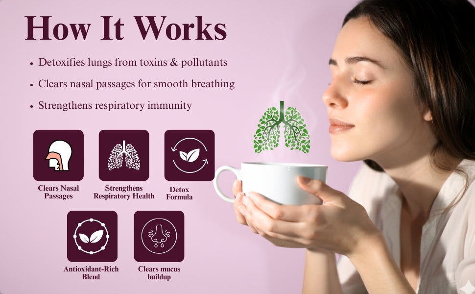 Freshville Lungs Detox Tea | Helps Quit Smoking And Clean Lungs with Herbs Moringa, Rose Petals, Peppermint, Lemongrass, Hibiscus, Cinnamon, Mulethi, Tulsi, Fenugreek, Ginger, Green Tea, 3 month
