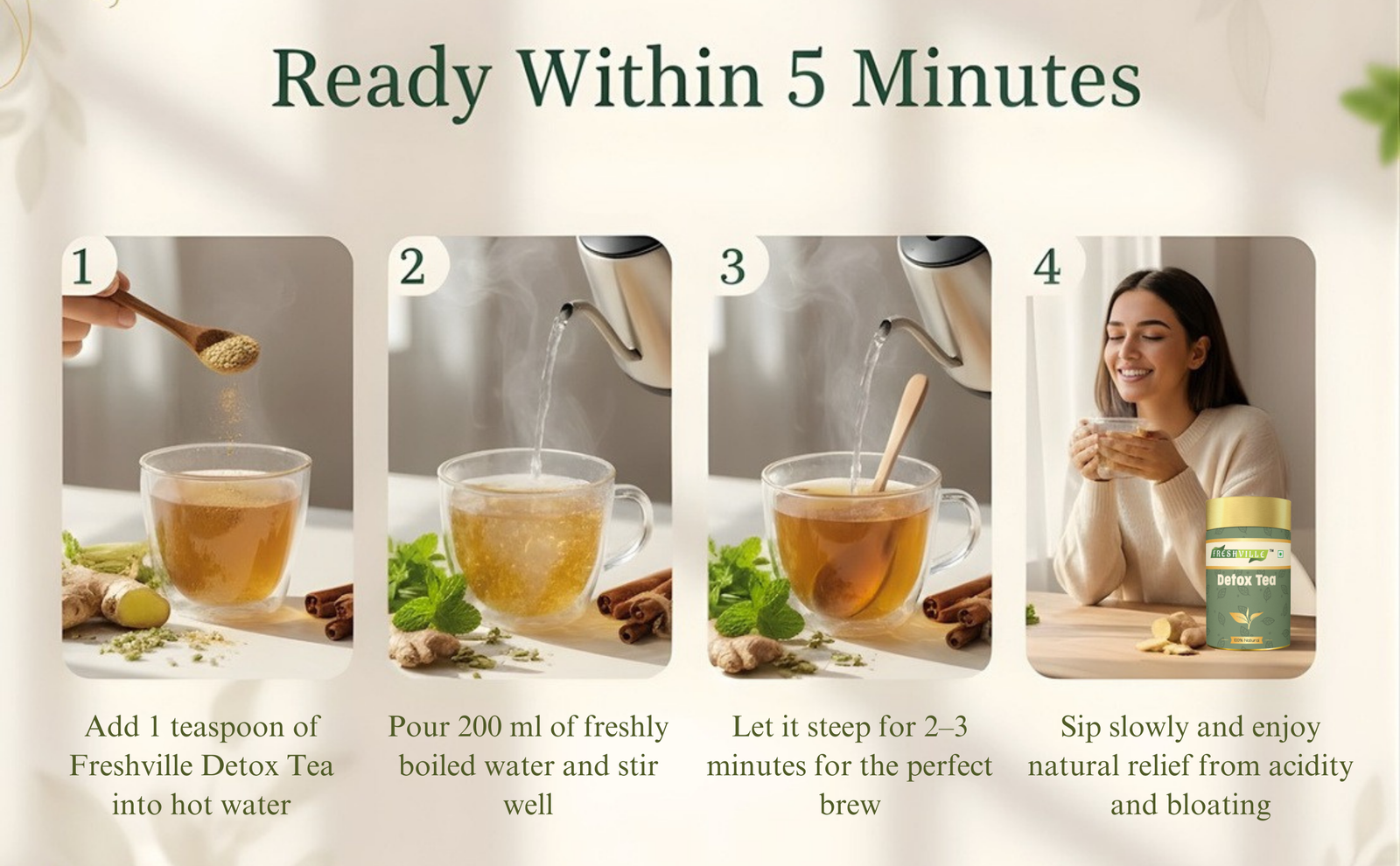 Freshville Detox Tea | Detoxify Body with herbs Peppermint, Lemongrass, Hibiscus, Cardamom, Cinnamon, Green Tea, 50gm