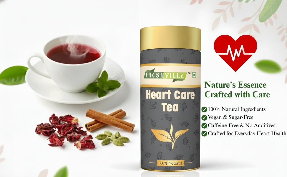 Freshville Heart Care Tea | Controls Blood Pressure with herbs Tulsi, Cardamom, Cinnamon, and Hibiscus , 3 month