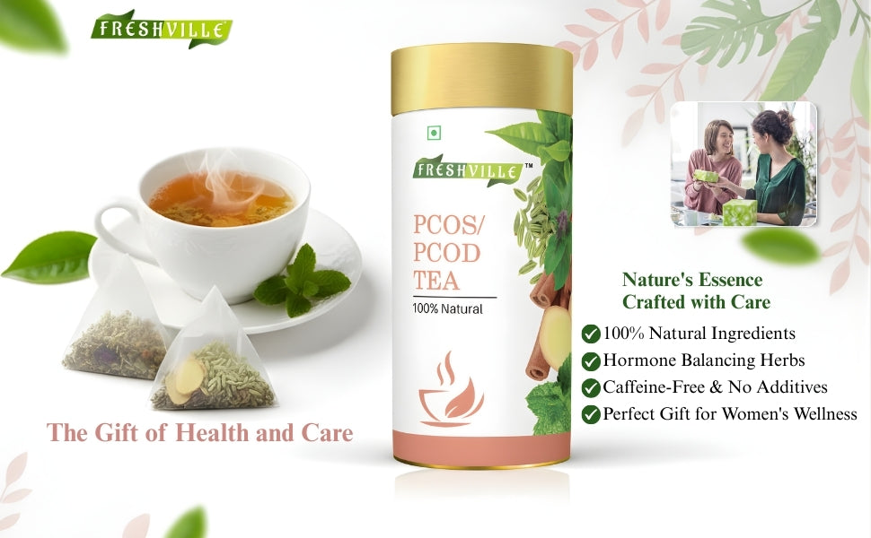 Freshville PCOS PCOD Tea | Regularizes period cycle with herbs Ginger, Fenugreek, Spearmint, Cinnamon, Fennel, Tulsi, Lodhra, Ashoka 100 Gm