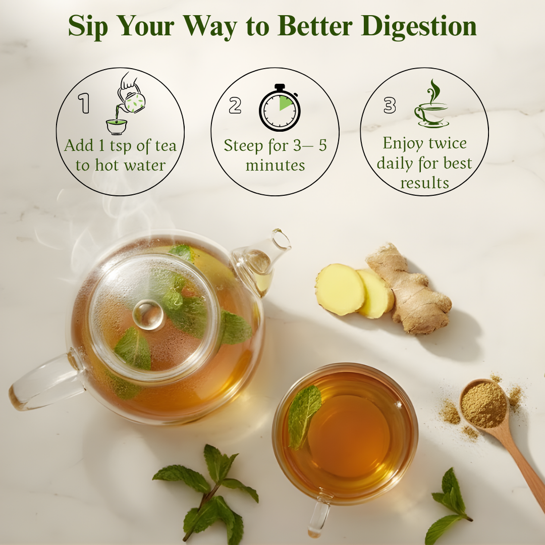 Freshville Digestion Tea | Improves Digestion, Bloating, Gas and Acidity relief with Herbs Ginger, Fennel, Ajwain, Mint, Senna leaves, Rose petals, Bay leaves, Green tea, 100gm