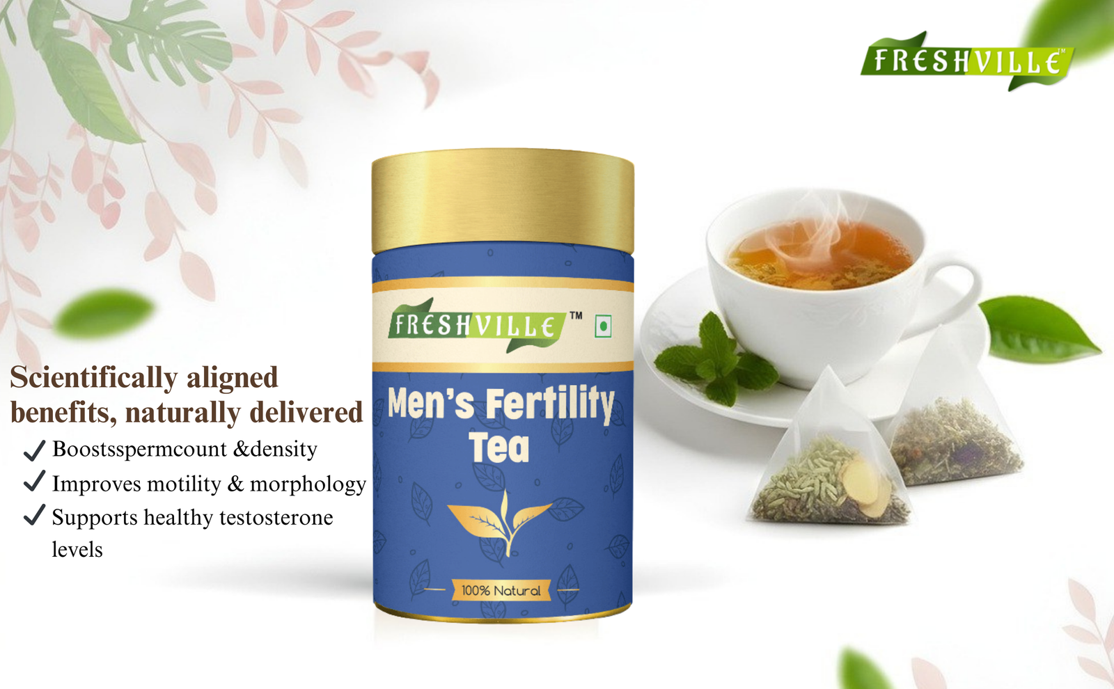 Freshville Men Fertility Tea | Natural Herbal Blend for Male Reproductive Health | 45 Day
