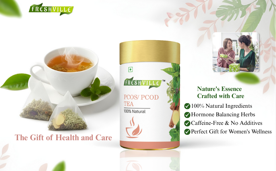 Freshville PCOS PCOD Tea | Regularizes period cycle with herbs Ginger, Fenugreek, Spearmint, Cinnamon, Fennel, Tulsi, Lodhra, Ashoka 50gm