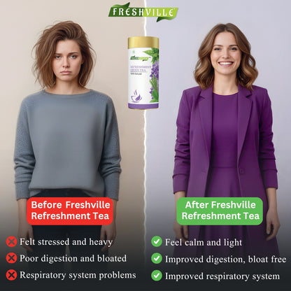 Freshville Refreshment Green Tea|  Antioxidant, Stress Relief & Good Sleep | Peppermint, Lemon, Lemongrass, Green Tea, Lavender