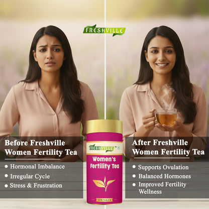 ஃப்ரெஷ்வில் பெண்கள் கருவுறுதல் தேநீர் | ஹார்மோன் சமநிலை, மூலிகைகள் மூலம் கருவுறுதலை அதிகரிக்கும் வெந்தயம், தொட்டால் எரிச்சலூட்டுகிற ஒருவகை செடி, இலவங்கப்பட்டை, இஞ்சி, துளசி, வெந்தயம், புதினா, ஷட்டாவரி, முருங்கை