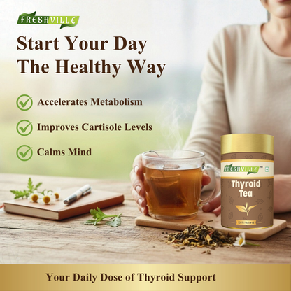 Freshville Thyroid Tea | Helps With Thyroid Support (Tsh T3 T4) | Ashwagandha, Turmeric, Liquorice, Nittle, Cinnamon, Ginger, Chamomile, Flax Seed, 45 Day